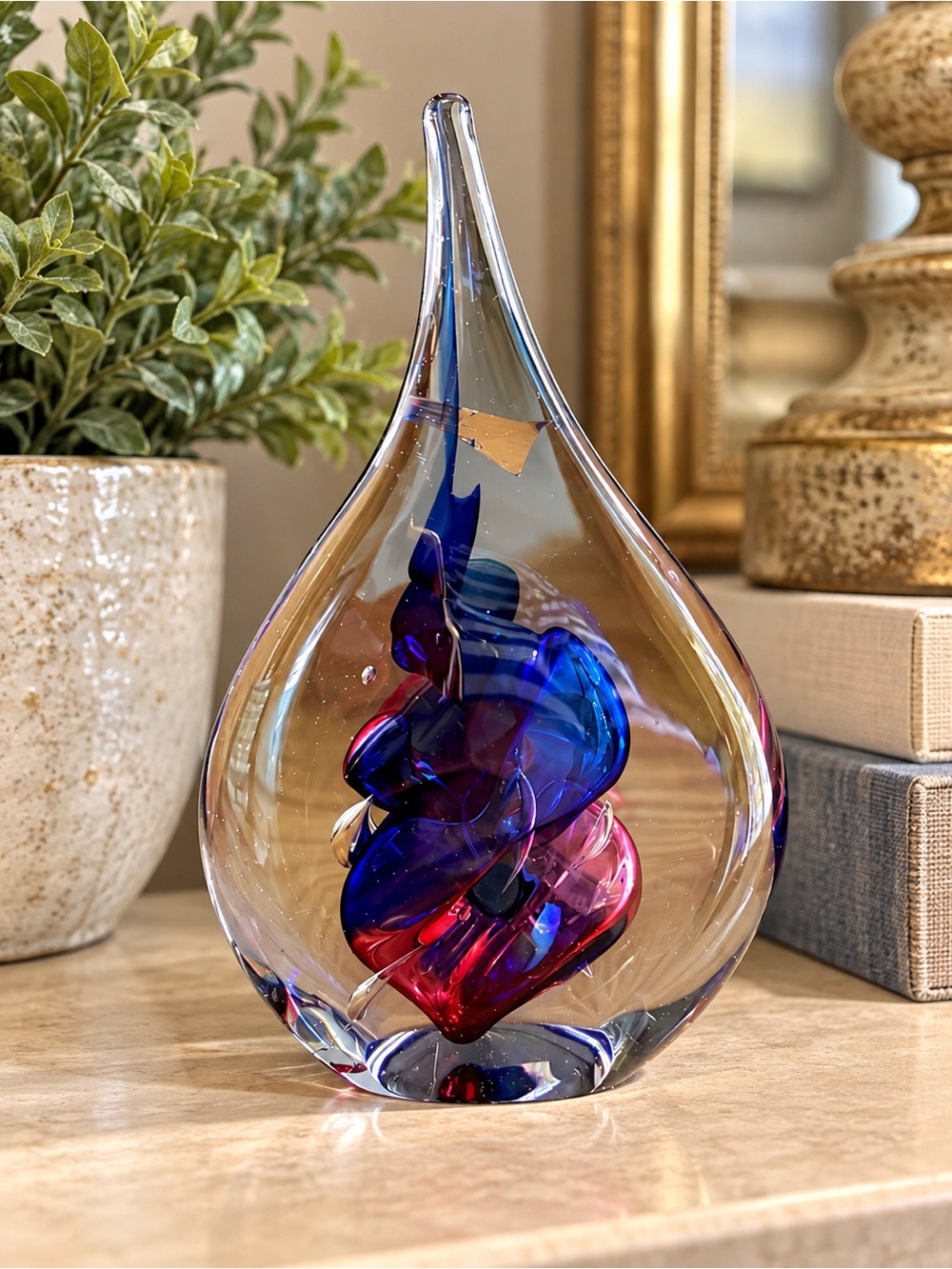 Marian Pyrcak Signed MP Polish 24% Lead Crystal Teardrop Art Glass Paperweight
